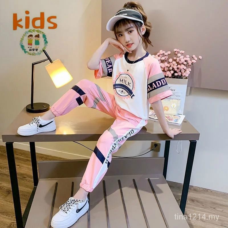 Set Đồ Thể Thao Mùa Hè 2023 Tay Cộc Dễ Thương Phong Cách Hàn Quốc Cho Bé Gái 3-5 - 8-10 - 12 Tuổi