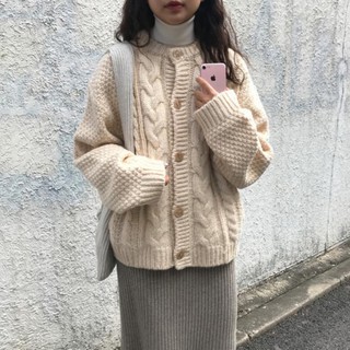 (ORDER) Áo khoác cardigan nữ len vặn thừng cổ tròn form gọn dáng vintage nhẹ nhàng Hàn Quốc (New Arrival)
