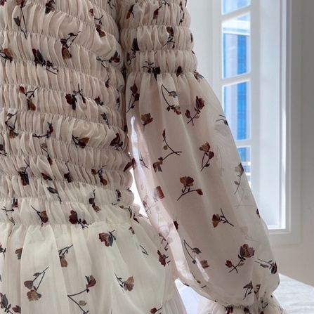 Áo trễ vai tay dai áo trễ vai Hàn Quốc hoa nhí phong cách tiểu thư sang chảnh | BigBuy360 - bigbuy360.vn