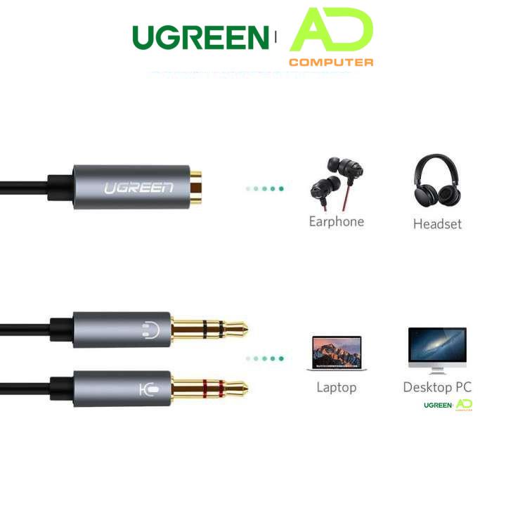 Dây Audio chuyển tai nghe 3.5mm sang 2 đầu Mic và Tai nghe UG REEN AV140 AV193