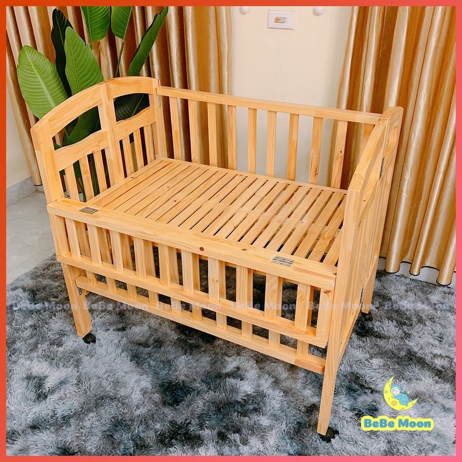 Giường cũi cho bé - Chất liệu gỗ thông đẹp xịn - Trọng Tải Tới 60KG - Tặng bộ bánh xe BH 24 tháng
