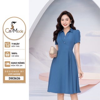 Đầm công sở CITI MODE FASHION thiết kế dáng xoè xanh cổ đức cúc ngực DH3626