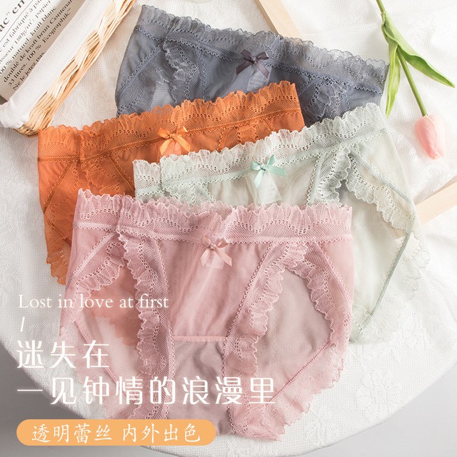 Quần Lót Cotton Phối Ren Lưới Trong Suốt Thoáng Khí Quyến Rũ Cho Nữ