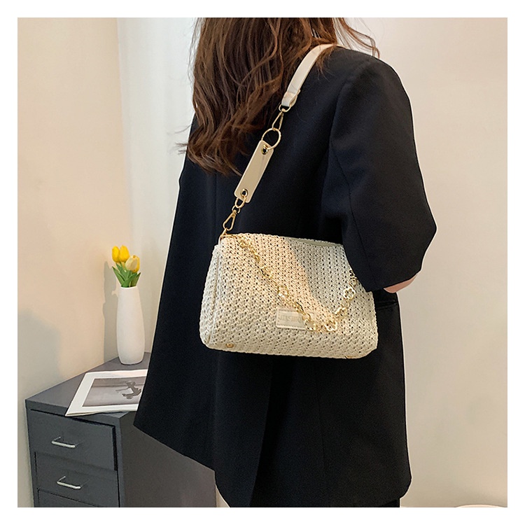 Túi Đeo Chéo Vai Bằng Cỏ Dệt Phối Dây Xích Đa Năng Thời Trang Mùa Hè Hàng Mới Dành Cho Bạn Nữ 2022