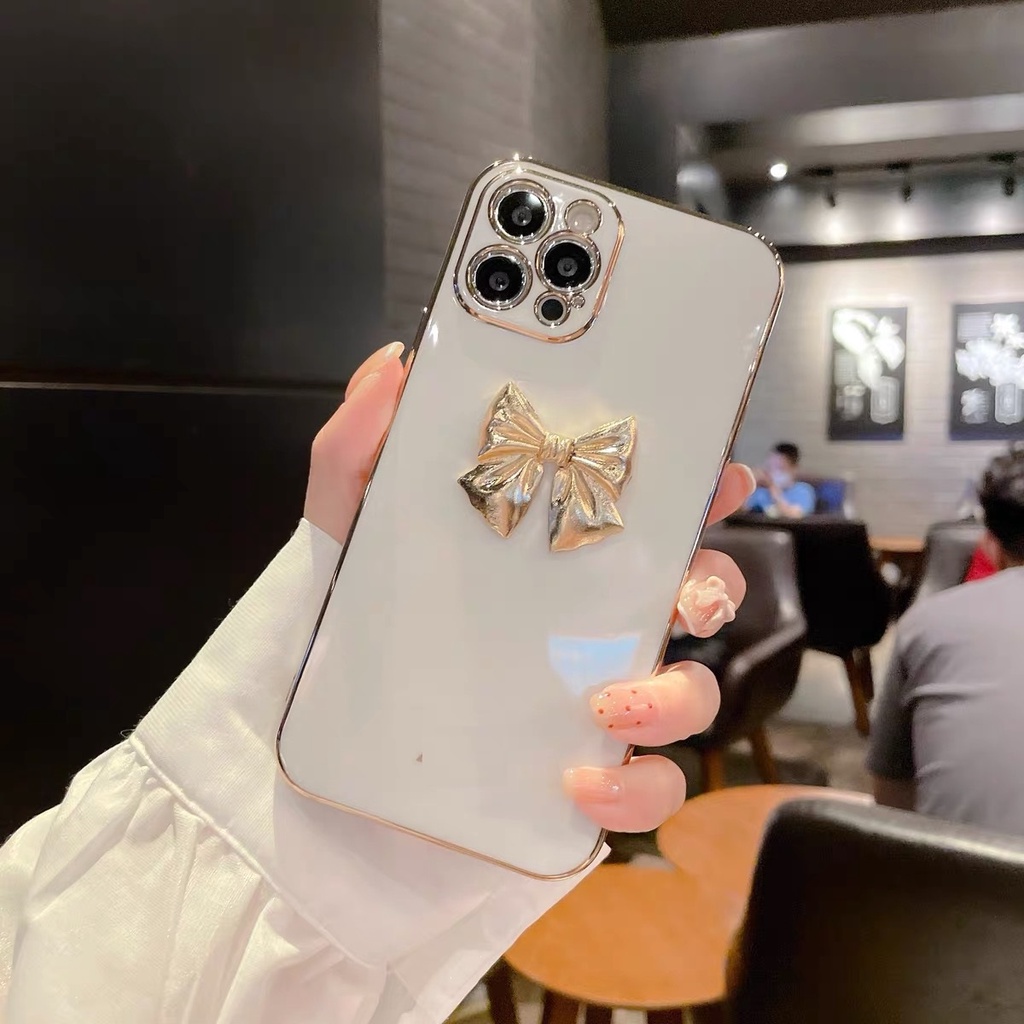 Ốp điện thoại mềm mạ điện đính nơ thích hợp cho iPhone 12 Pro Max 11 Pro Max Xs Max Xr X 7 8 Plus 7 Plus