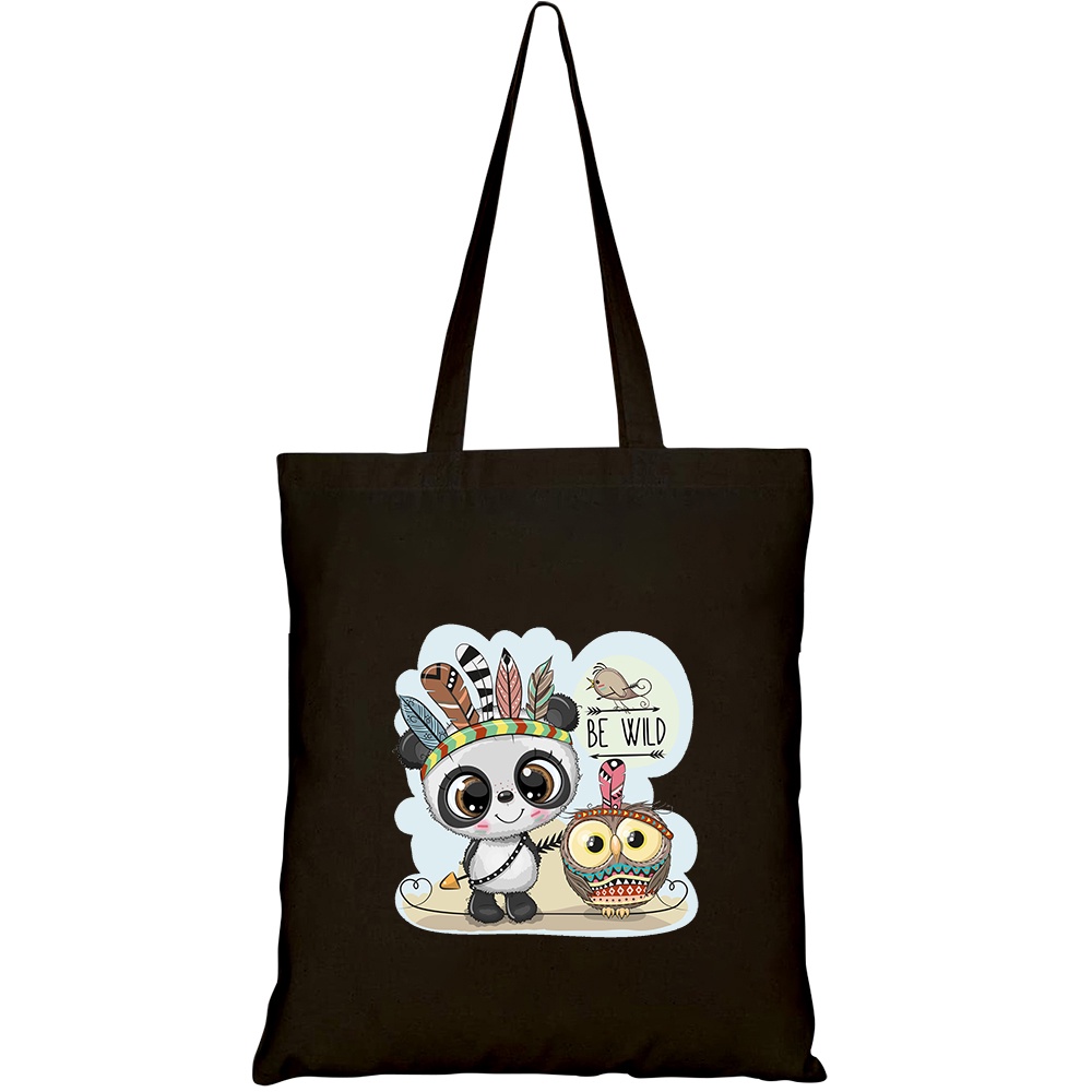 Túi vải tote canvas HTFashion in hình cute cartoon tribal panda owl HT387