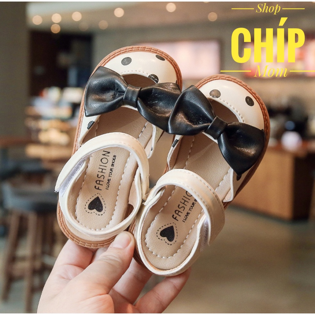 sandal bé giày giày cho bé bít mũi chấm bi đế dẻo nơ nhỏ xinh xắn đen trắng 21 đến 30 QCCC full hộp D13 ( có ảnh thật )