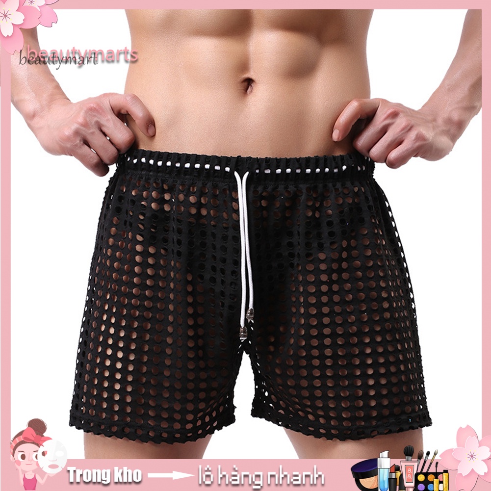 Quần Lót Boxer Phối Lưới Dây Rút Thoáng Khí Gợi Cảm Cho Nam
