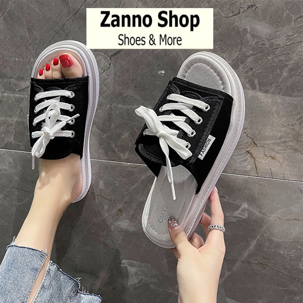 Dép Quai Ngang Nữ Dây Buộc Màu Đen Siêu HOT 2022, Dép Đế Bánh Mỳ Cao 3cm Form Ôm Chân