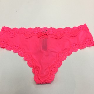 TH1292  Quần lót nữ lọt khe lụa phối ren Victoria's secret hồng dạ quang