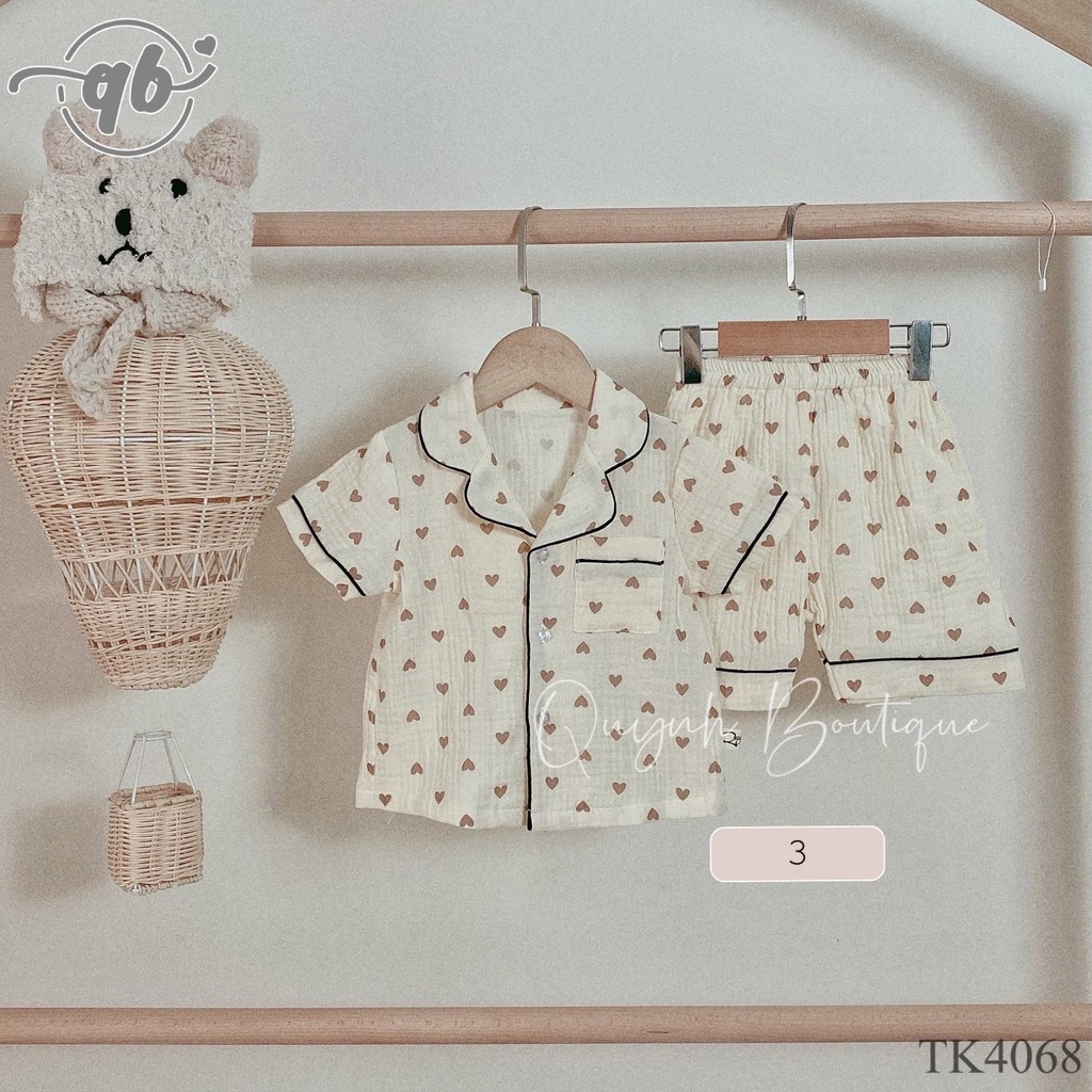 Quần áo trẻ em Quỳnh Boutique Set bộ pijama họa tiết ngắn tay cho bé