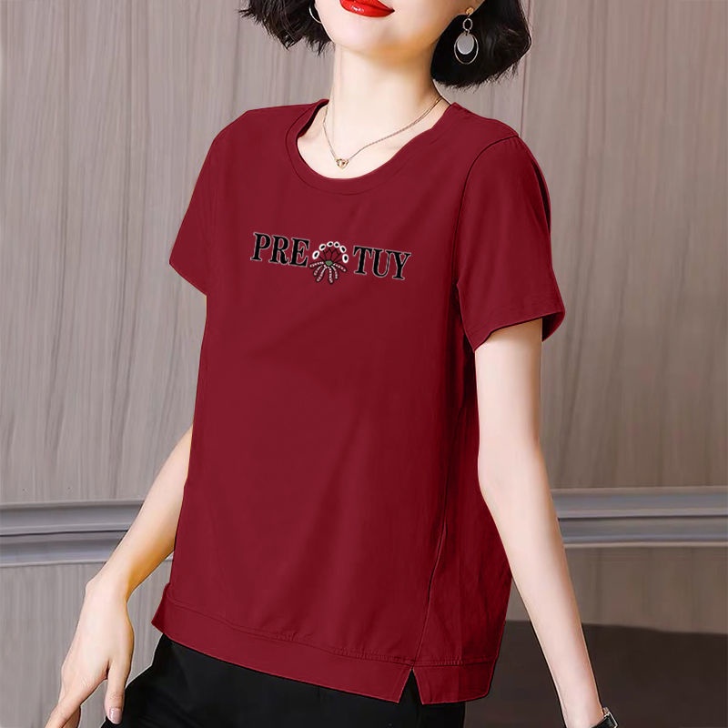 Áo thun tay ngắn dáng rộng thời trang mùa hè cho phụ nữ trung niên