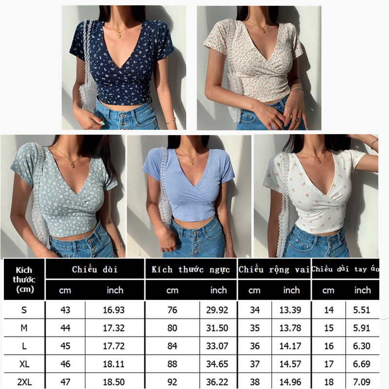 Áo croptop nữ cổ V tay ngắn thiết kế thời trang | BigBuy360 - bigbuy360.vn