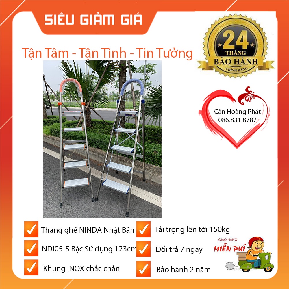 Thang nhôm ghế gia đình inox NiNDA NDI05 - 5 bậc❤️❤️❤️Chiều cao sử dụng: 123 cm