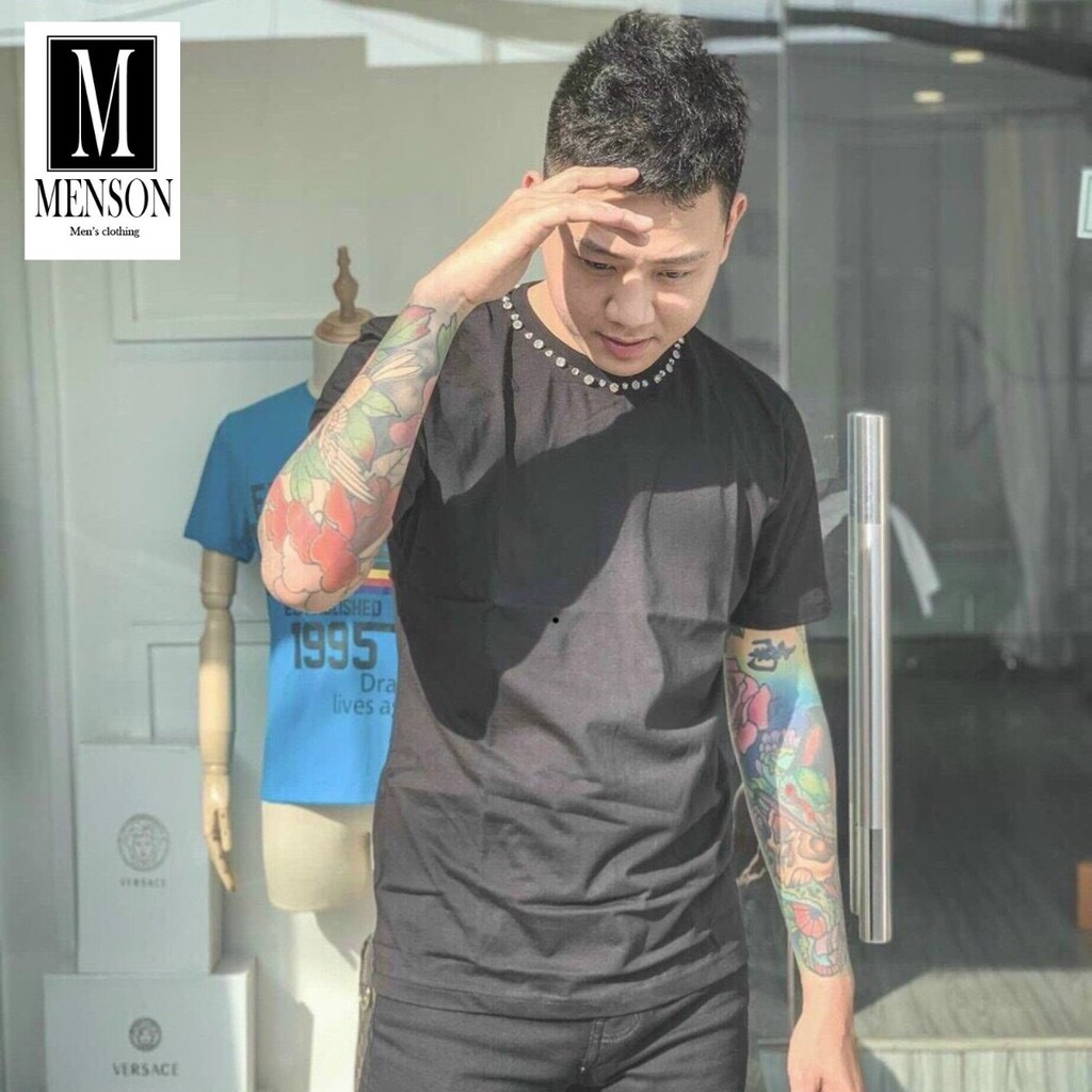 ⭐️SIÊU PHẨM⭐️Áo Phông Nam Cổ Tròn Đính Đá Chất Mát Mùa Hè - Áo Thun Nam cotton co giãn thoáng mát MENSON M6201 | BigBuy360 - bigbuy360.vn