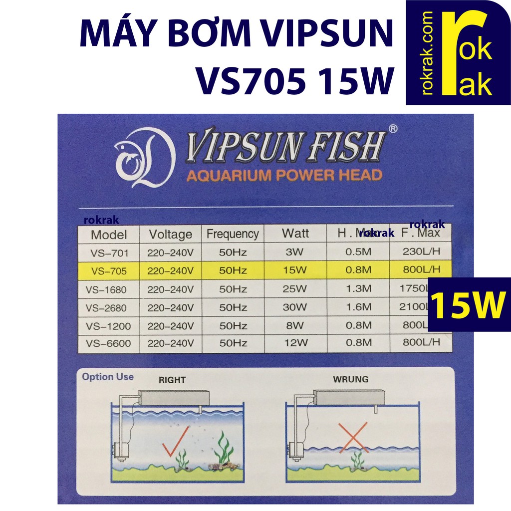 GIÁ SỈ-Máy bơm hồ cá Vipsun VS705 15W cho bể nhỏ vừa