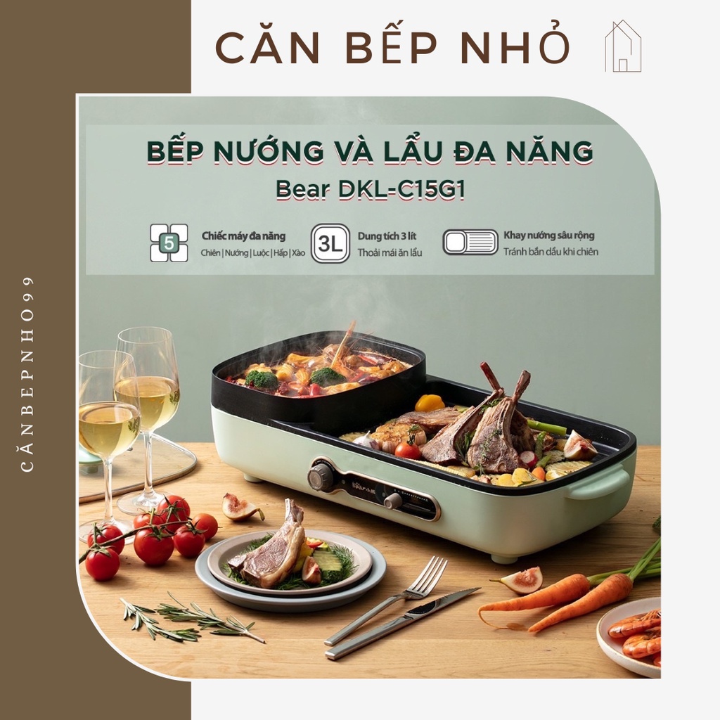 Bếp lẩu nướng Bear đa năng 2 trong 1 - Nồi nấu lẩu nướng mini cho 2-6 người - BH chính hãng