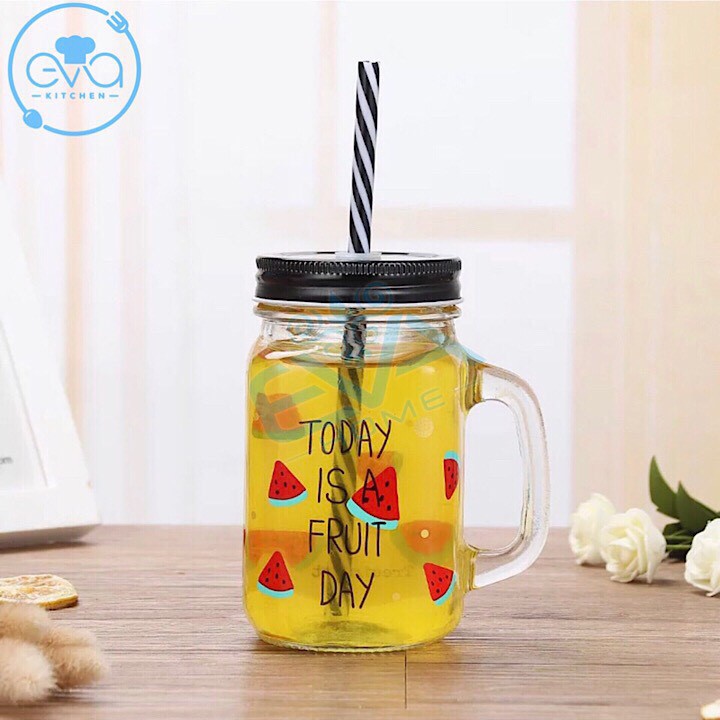 Ly Quai Thuỷ Tinh In Hình Trái Cây 450 Ml