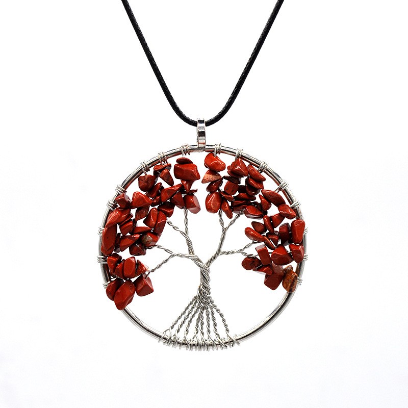 Dây Chuyền Mặt Đá Phong Thủy Thanh Tẩy Red Agate Tree Three Chữa Bệnh Trang Sức