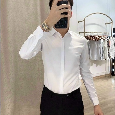 Áo Sơ Mi Nam Dài Tay dáng ôm sơ cổ bẻ chất liệu kate silk