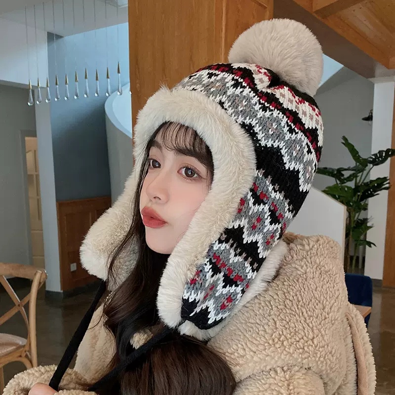 Mũ Len Dày Dặn Giữ Ấm Tai Chống Lạnh Phong Cách Hàn Quốc Cho Nữ