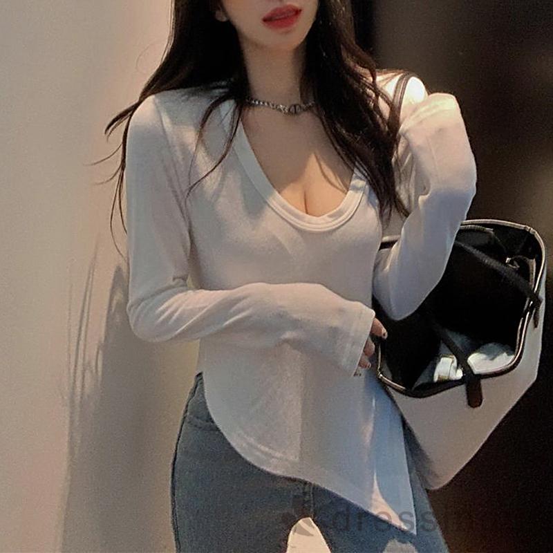 Áo tay dài cổ tròn màu sắc đơn giản thời trang mùa hè cho nữ