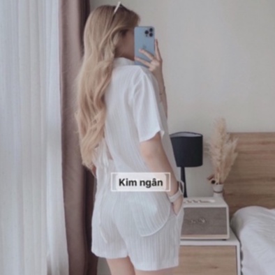 Sét sơ mi tay ngắn + quần short xẻ lưng cột dây bigsiz từ 50kg đến 100kg