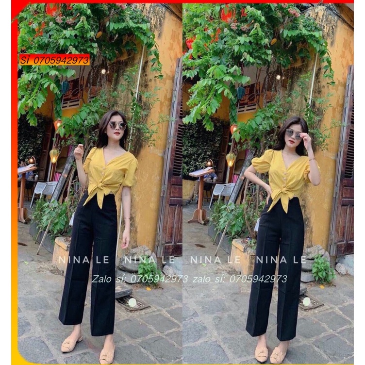 Set Áo Quần Ống Rộng Áo croptop