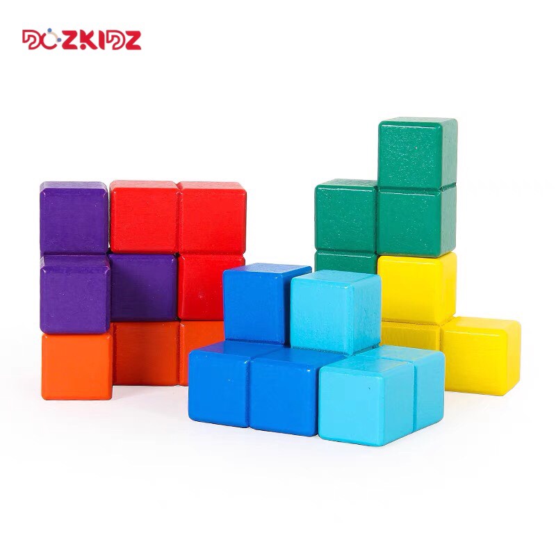 Đồ chơi gỗ tư duy logic - Xếp khối vuông từ 7 chi tiết khác nhau - DOZKIDZ