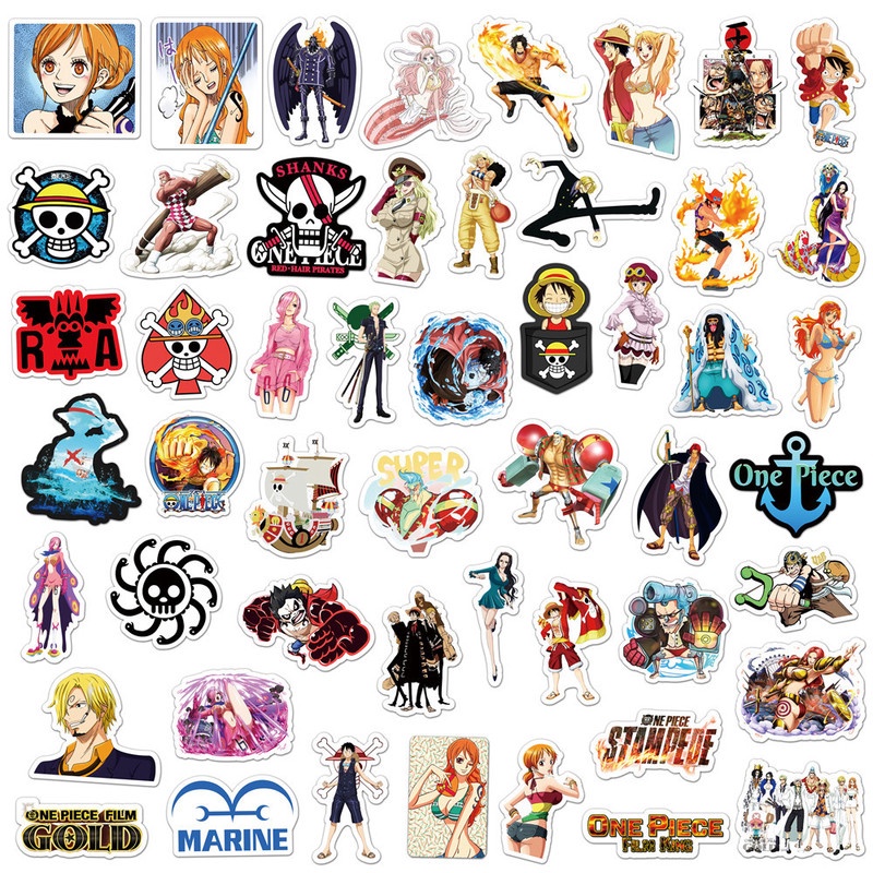 Bộ 10/50 Miếng Dán PVC Chống Thấm Nước Hình Nhân Vật Anime ONE PIECE Độc Đáo