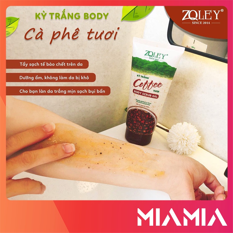 Kỳ Trắng Coffee Tươi Zoley 300g chính hãng - Tẩy tế bào chết cà phê - 8936095371614