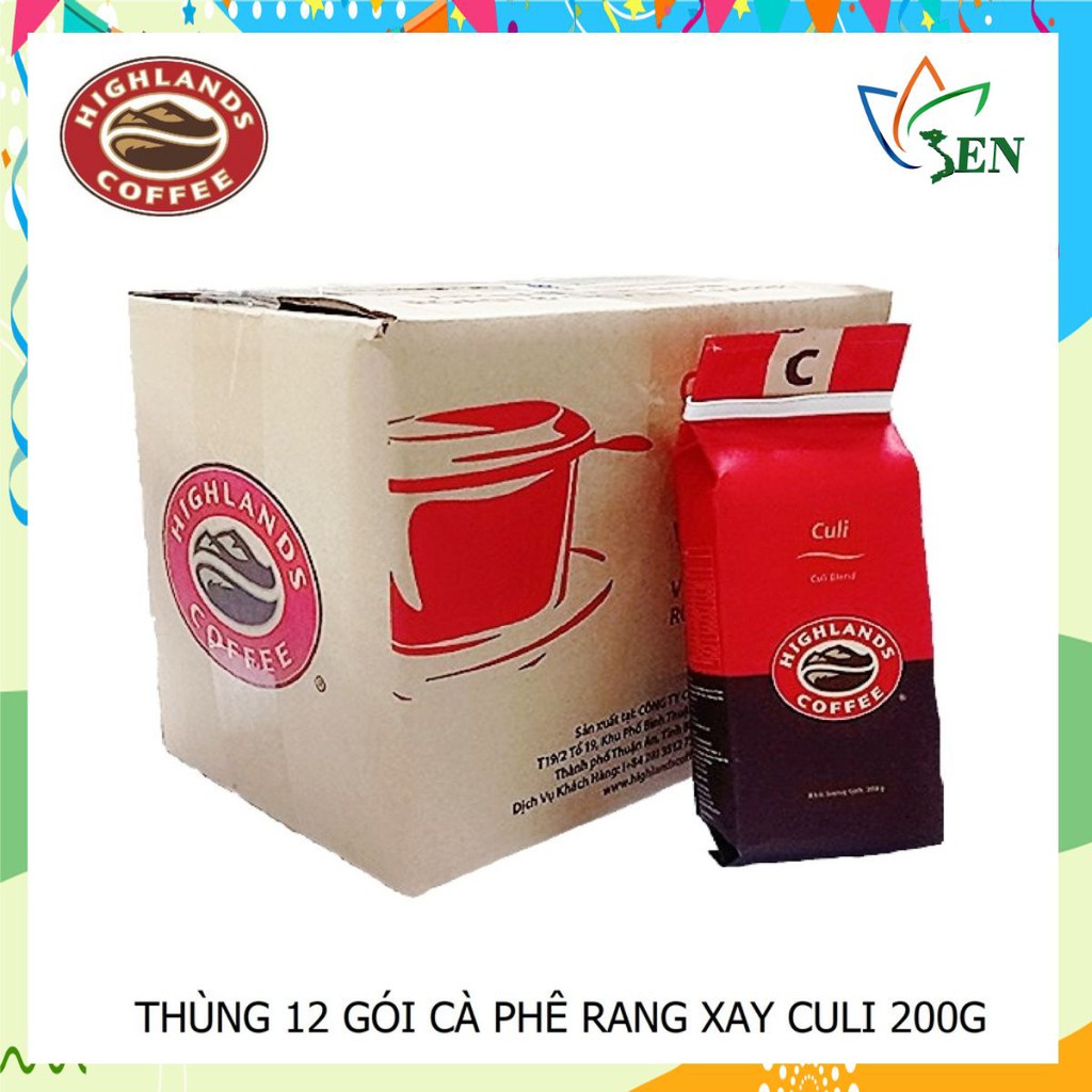 [SenXanh CAFE] Thùng 12 gói Cà phê rang xay Culi Highland Coffee 200g