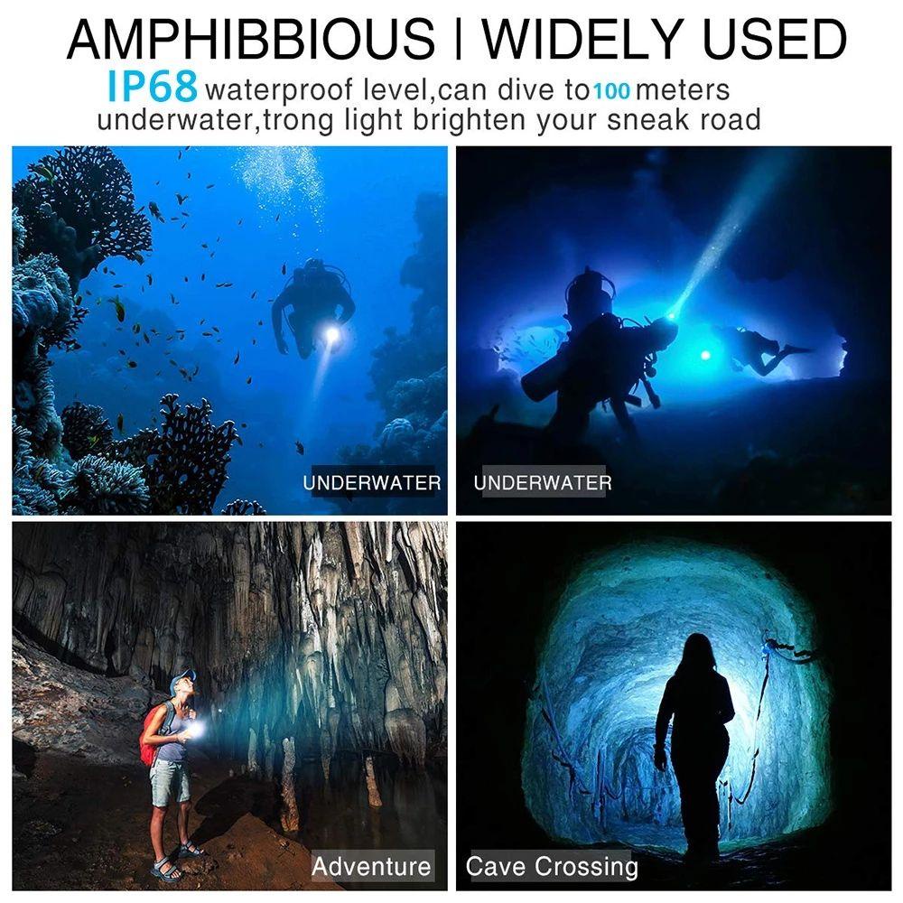 Đèn Pin Lặn Biển MYRONGVN Có Dây Đeo Tay L2 LED Chất Lượng Cao