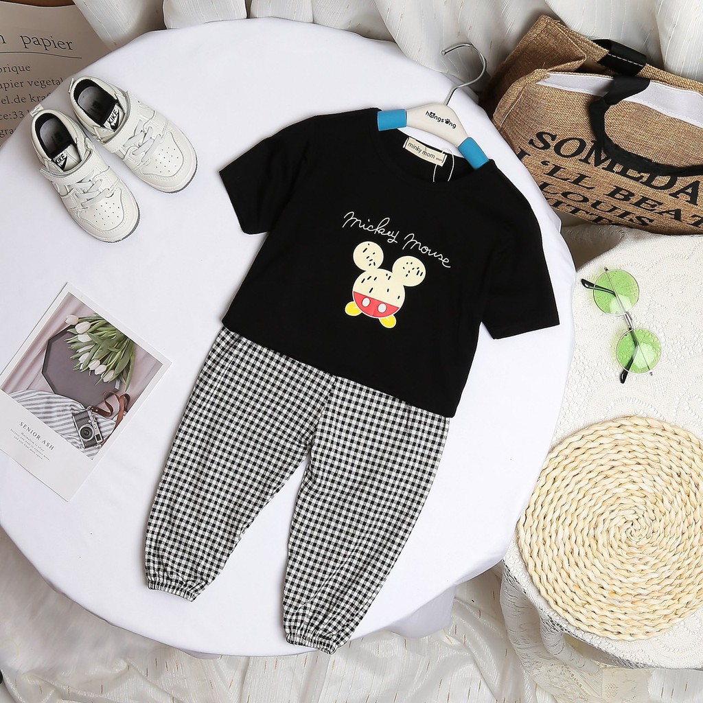[SALE] Bộ Alibaba Cho Bé Trai, Bé Gái Minky Mom Vải Thun Lạnh Hoạ Tiết Mickey Quần Sọc, Đồ Bộ Cho Bé Mặc Nhà MKMTD2134