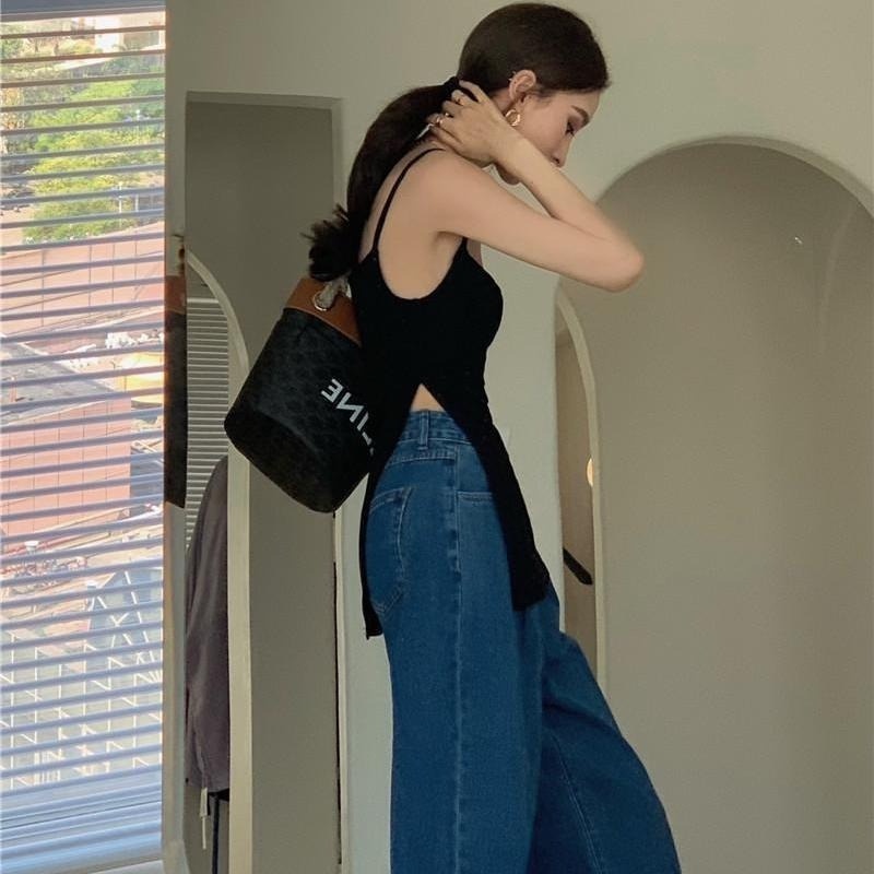 Áo Thun Hai Dây Có Mút Đệm Ngực Phong Cách Âu Mỹ Retro Quyến Rũ Cho Nữ