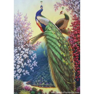 Tranh 5d gắn đá toàn bộ - Đôi chim công uyên ương