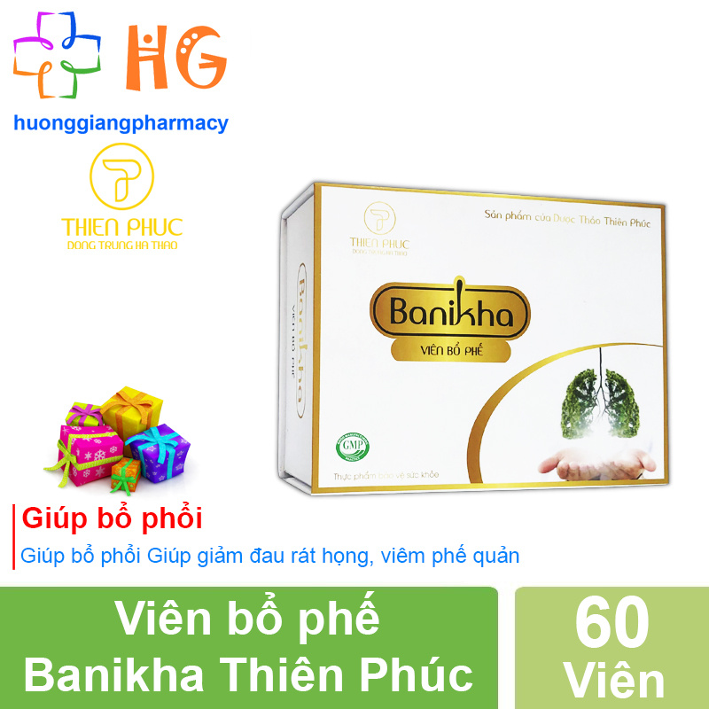 Viên bổ phế Banikha Thiên Phúc giúp bổ phổi giảm ho khan ho có đờm giảm đau rát họng Hộp 60 Viên
