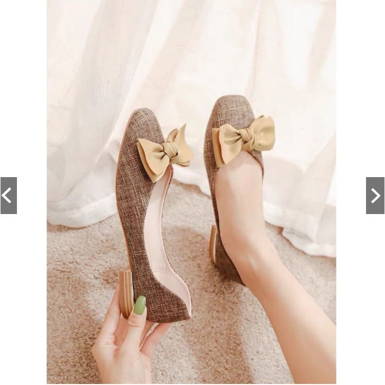 Dép Búp Bê Nữ Chất Dạ Hoạ Tiết Thắt Nơ Phong Cách Tiểu Thư Xinh Xắn