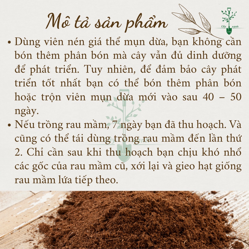 Đất Nén Hữu Cơ Dạng Viên Xơ Dừa Nén 650Gr Kích Thước 20x10x6 Tốt Cho Cây Trồng - Rau Củ - Cây Cảnh