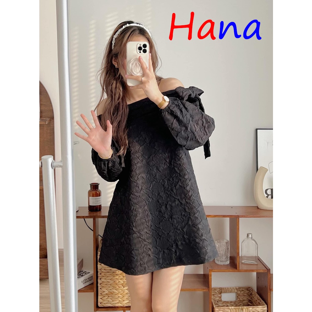 Váy Trễ Vai Thắt Nơ Dáng Babydoll Xòe Chất Tafta - Hana22