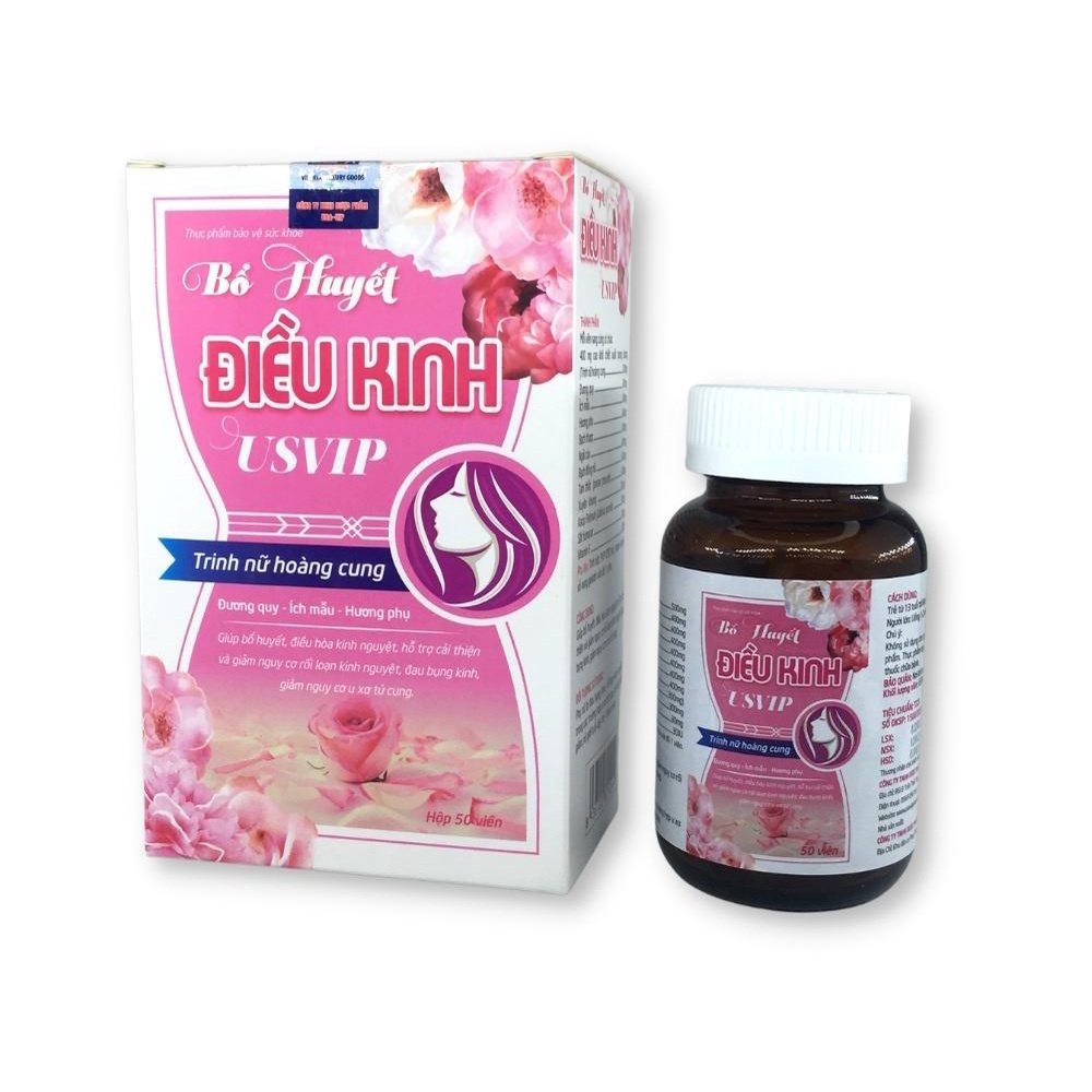 Bổ Huyết Điều Kinh USVIP Giúp Bổ Huyết Điều Hòa Kinh Nguyệt Giảm Nguy Cơ Rối Loạn Kinh Nguyệt Đau Bụng Kinh Hộp 50 Viên
