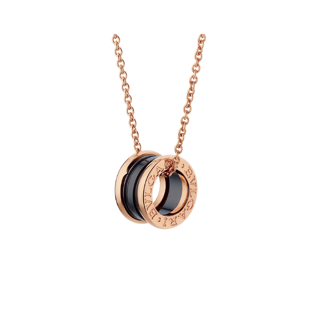 Vòng cổ vàng hồng 18kt với mặt dây chuyền gốm đen