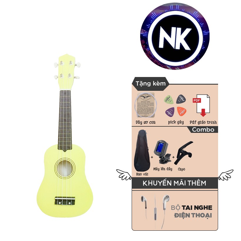 (MUA 1 ĐƯỢC 9) Đàn Ukulele Soprano 21" Full Phụ Kiện + Bao Vải + Capo + Tuner + Tai Nghe