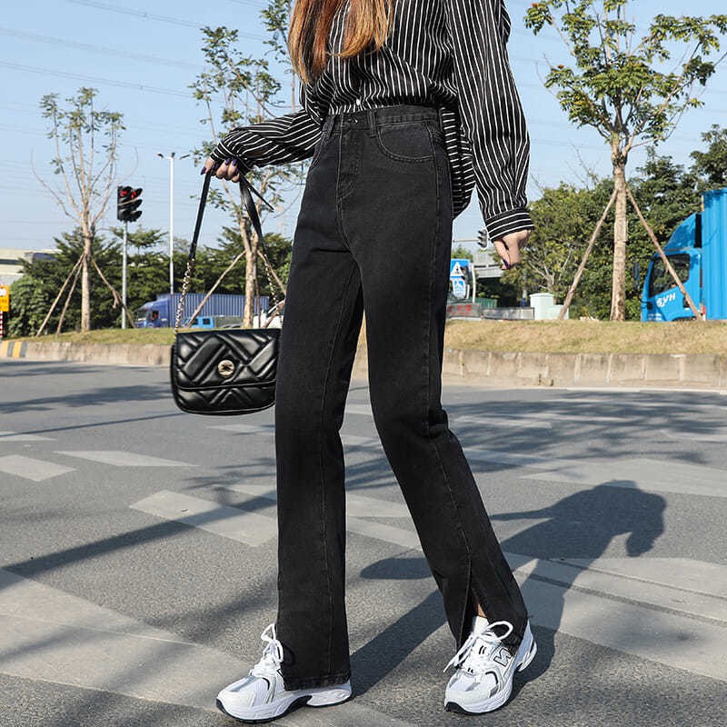 Đen Quần Jean Dài Ống Rộng Lưng Cao Xẻ Tà Thời Trang Cá Tính Cho Nữ | BigBuy360 - bigbuy360.vn