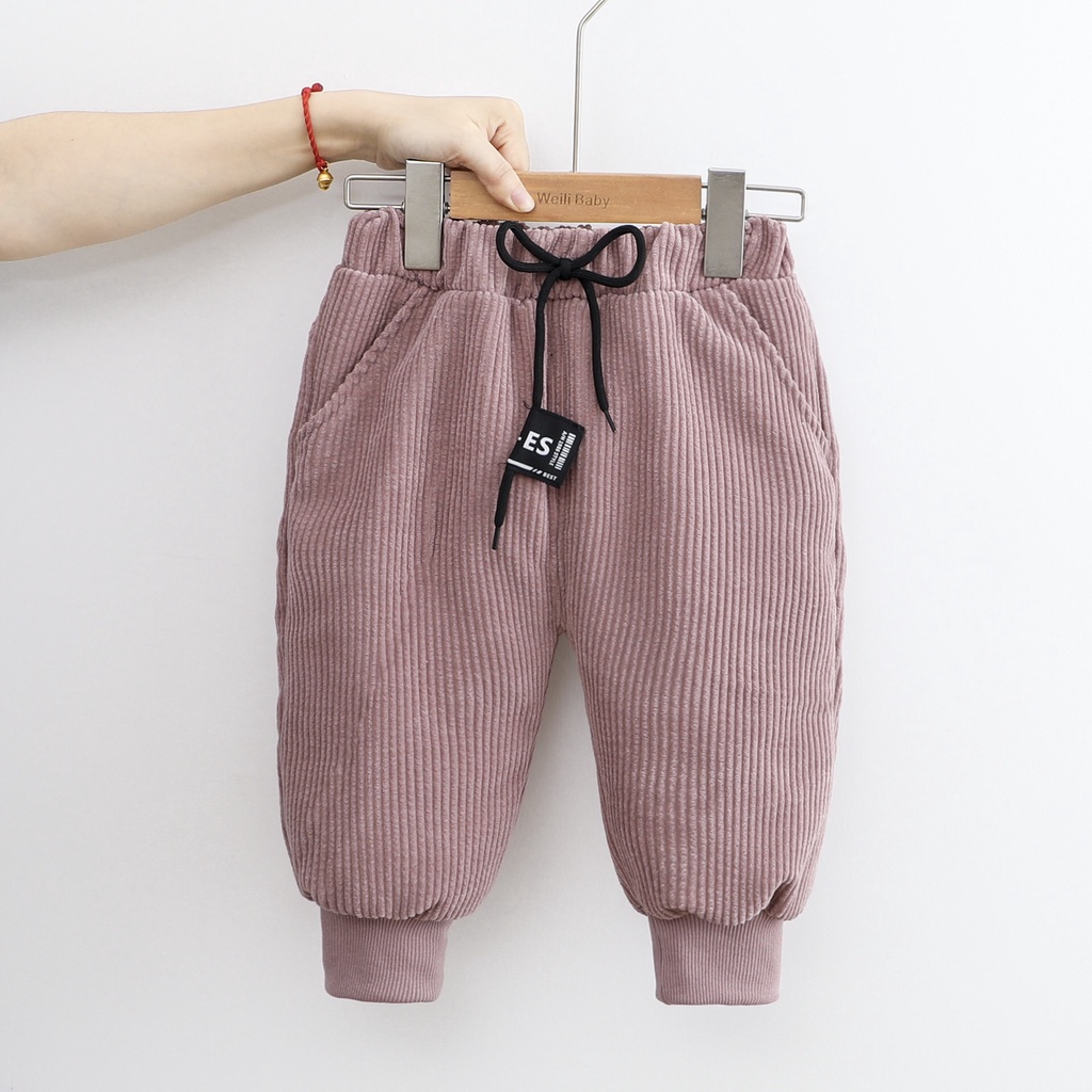 Quần Nhung Thu Đông Cho Bé, Quần Jogger Nhung Tăm, Màu[Nâu, Hồng, Đen], Chất Nhung Tăm, Size Từ 6-16Kg