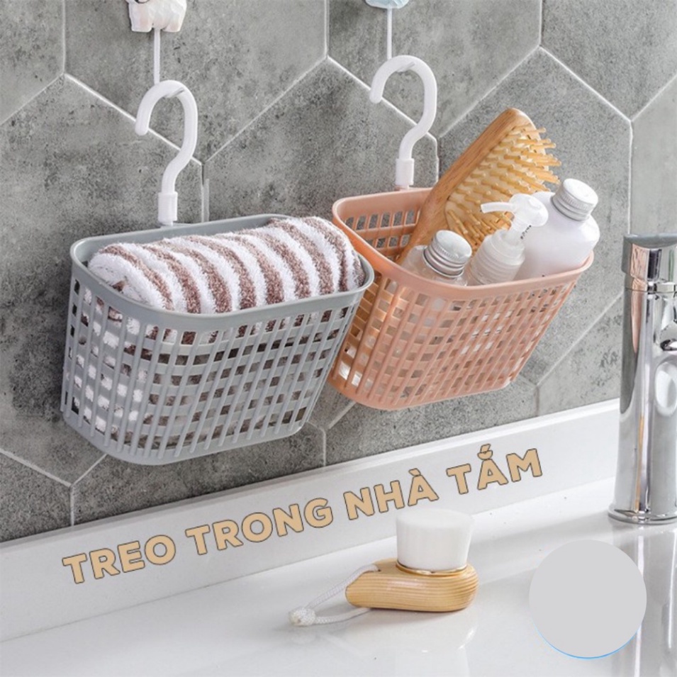 Giỏ đựng đồ có móc treo tiện lợi, rổ nhựa đựng đồ treo tường 3241
