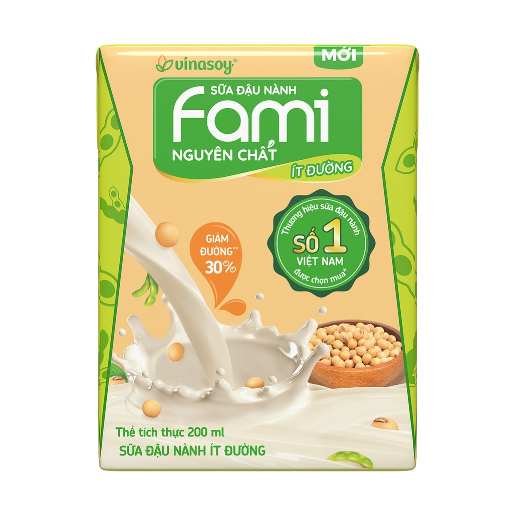 Thùng Sữa đậu nành Fami Nguyên Chất ít đường (36 hộp x 200ml) + Combo 2 lốc Bạc Hà &amp; Sữa dừa(12 hộp x 200ml