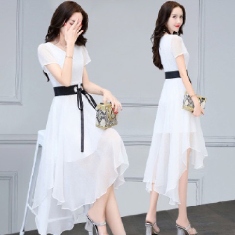 Đầm Dáng Chữ A Vải Voan Tay Ngắn Dáng Chữ A Lưng Cao Kiểu Hàn Quốc Thời Trang Cho Bạn Gái C8306