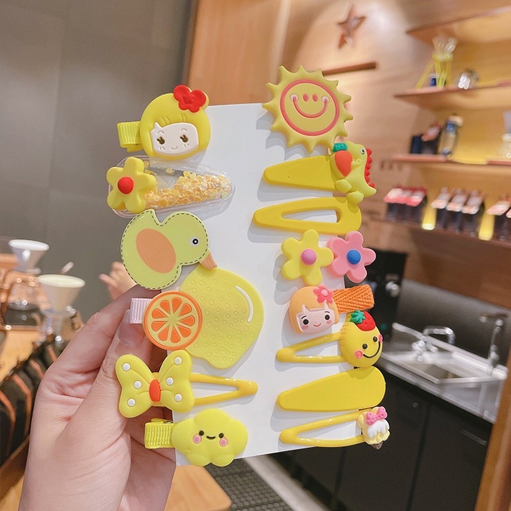 Set 14 Kẹp Tóc Họa Tiết Trái Cây 3D Hoạt Hình Ba Chiều Không Cần Xóa Phù Hợp Cho Mọi Ngày Cho Bé Gái