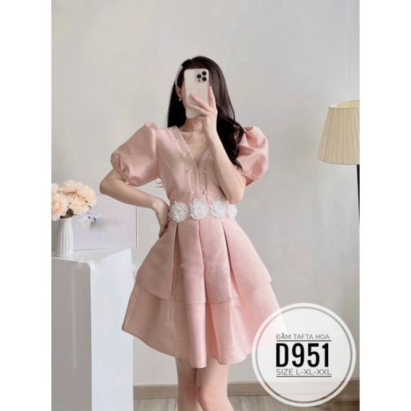 ĐẦM BIGSIZE XẾP LY ĐÍNH HOA HỒNG Ở EO